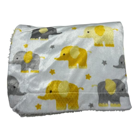 SL Home Fashions Yellow Gray Elephant Baby Blanket Minky Sherpa - Picture 1 of 6